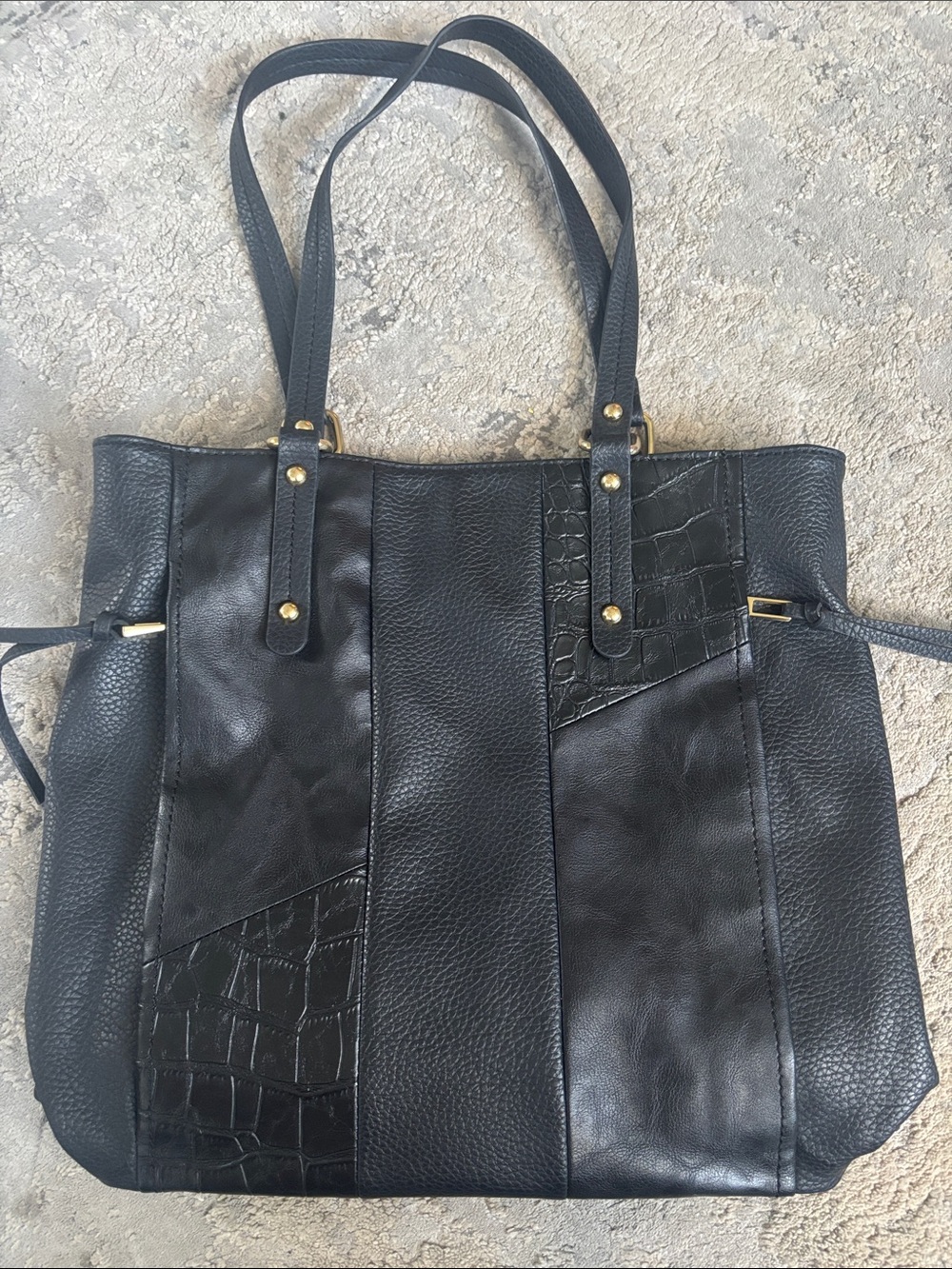 Relic Black Patchwork Tote with Gold Hardware